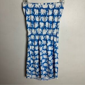 Lilly Pulitzer Windsor Strapless Dress XS Tusk In Sun Blue White Elephants Pima